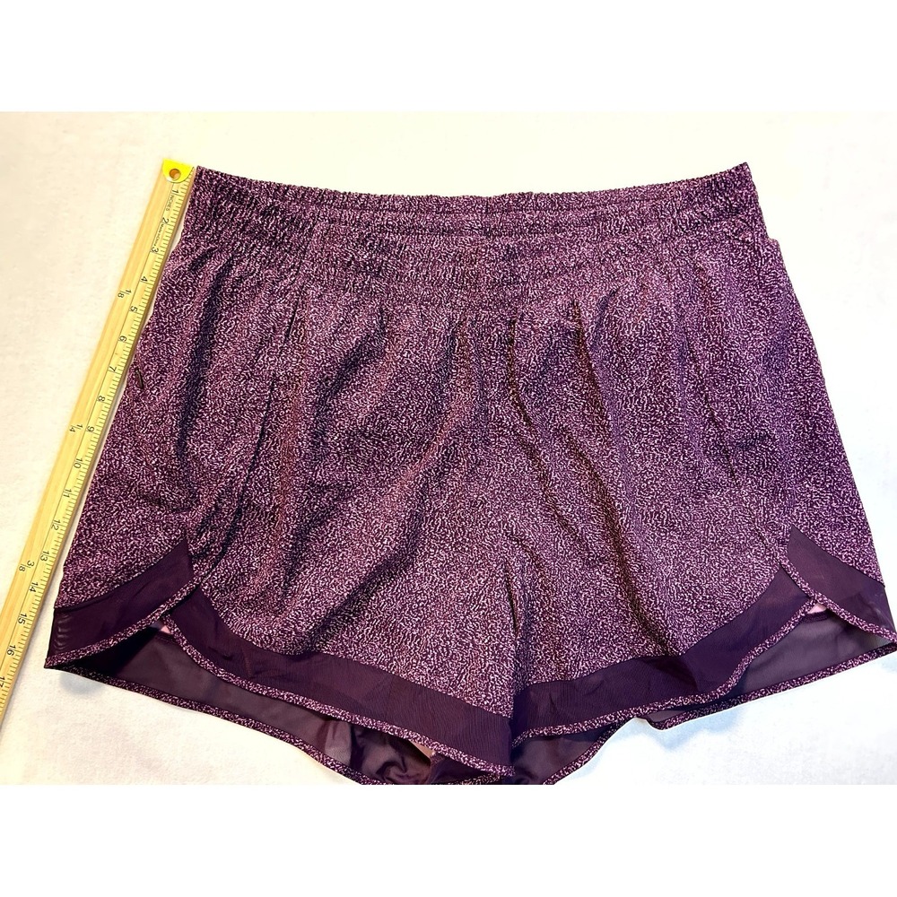 ATHLETA Printed Mesh Racer Run Shorts 4" Purple Violet Static Lined Plus Size 1X - Picture 13 of 14